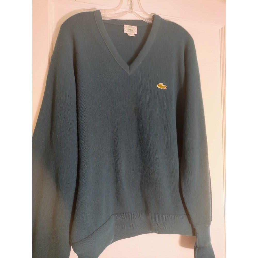 Vintage IZOD Lacoste Sweater V-Neck Pullover Soft Acrylic Blue Alligator | Large